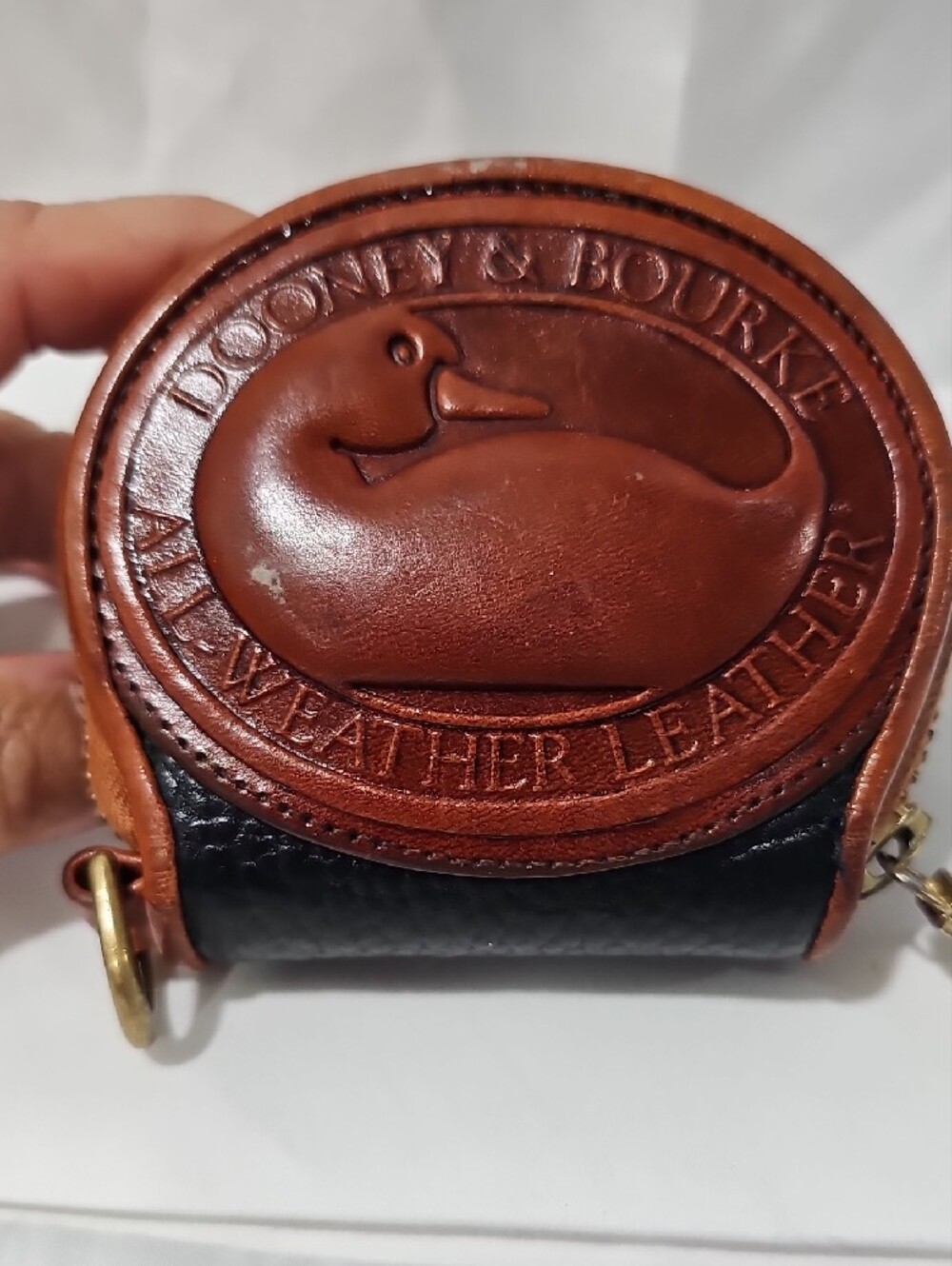 Dooney & Bourke Chestnut Brown and Black Round Leather Coin Pouch
